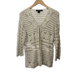 VTG Womens Cottagecore Crochet Cardigan Womens Medium Beige Boho Hippie‎ Top